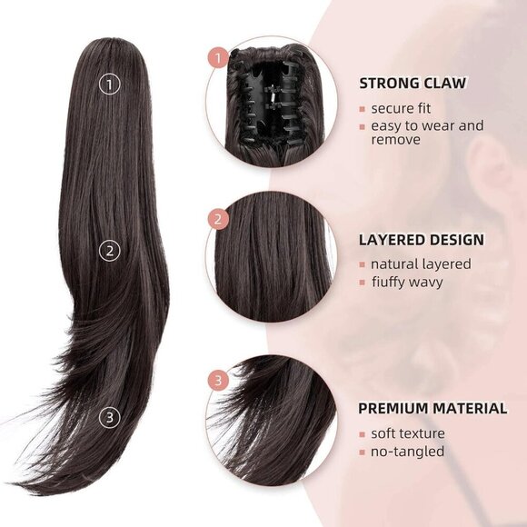 Black Hair Extension Ponytail Claw Wig Synthetic Wavy Straight 22\
